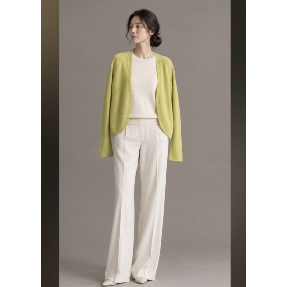 Garnet Hill Women's 100% Cashmere Open-Front Cardigan in Chartreuse Green